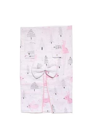 Pembe Tavşanlı Ağaç Desenli Müslin Puset Örtüsü