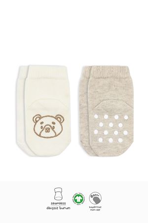 Bistyle 2'Li Hayvan Figürlü Kaymaz Soket Çorap 10104 Bej Ekru