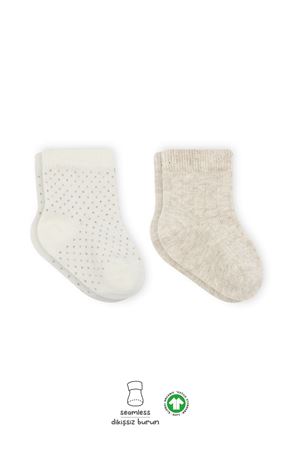 Bistyle Puan Derby Penye Soket Çorap 2li 10103 Bej Ekru