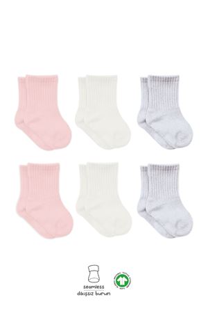 Bistyle 6'Lı Basic Penye Soket Çorap 10101 Pembe Ekru Gri