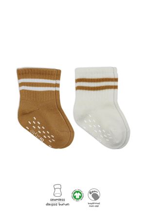 Bistyle 2'Li Çemberli Kaymaz Soket Çorap 10125 Ekru Hardal