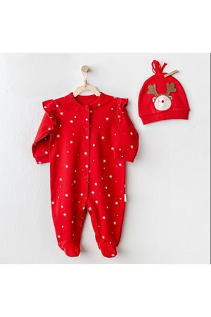 Andywawa AC25328 Happy Newyear Kadife Bebek Tulum Takım Red