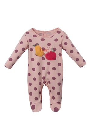 Kız Bebek Beyaz Pembe Mor Puanlı Armut Nakışlı Tulum