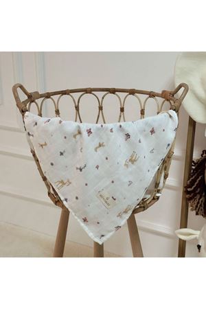 Unisex Beyaz Sarı Ceylan Desenli Puanlı Müslin Battaniye