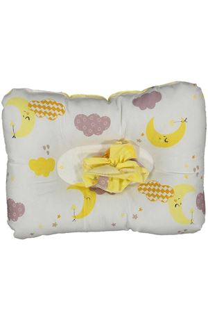 Unisex Bebek Beyaz Sarı Bulutlu Aylı Desenli Emzirme Yastığı