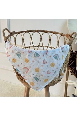 Kız Bebek Beyaz Pembe Güneş Gökkuşağı Desenli Müslin Battaniye