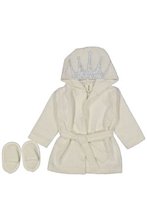 Unisex Ekru Şapkası Taçlı Bornoz Terlik Set