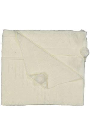 Bebek Krem Örgü Desenli Ponponlu Triko Battaniye 80x90