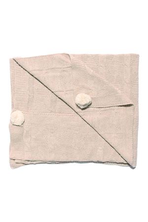 Unisex Bebek Kahve Aralıklı Örgülü Desenli Ponponlu Triko Battaniye 80x90