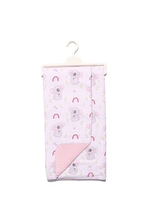 Kız Bebek Pembe Mor Biyeli Koalalı Gökkuşağı Desenli Pikeli Müslin Battaniye 80x90