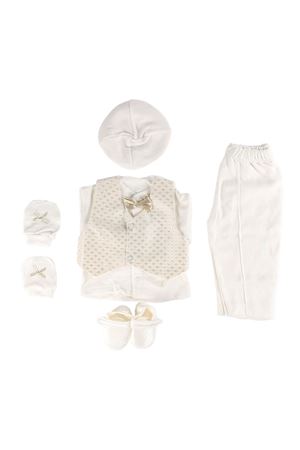 Erkek Bebek Beyaz Gold Papyonlu Pötikareli  5'li Mevlüt Takımı