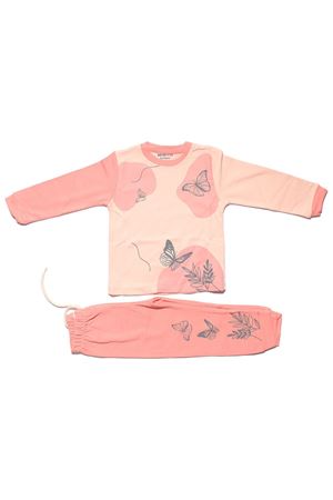 Kız Çocuk Somon Pembe Kelebek Baskılı 2'li Pijama Takımı