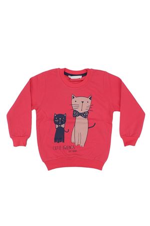 Kız Çocuk Fusha Papyonlu Kedili Baskılı Tek Üst