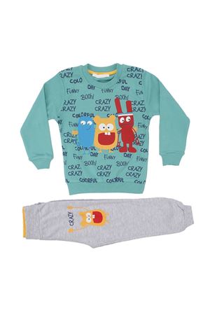 Erkek Çocuk Su Yeşili Gri Crazy Yazılı 2'li Takım