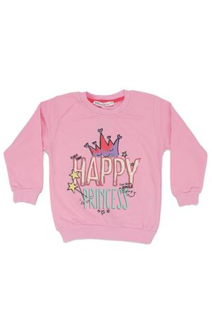Kız Çocuk Pembe Happy Prensess Yazılı Taç Baskılı Tek Üst Sweat
