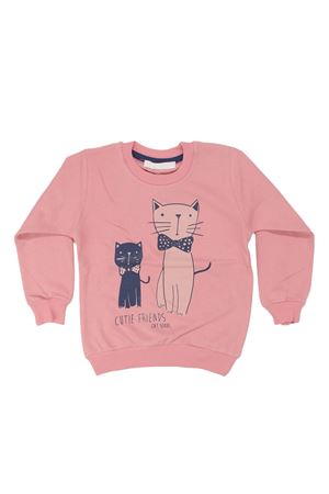 Kız Çocuk Pudra Papyonlu Kedili Baskılı Tek Üst Sweat