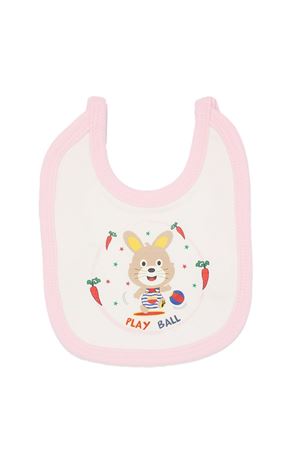 Kız Bebek Ekru Pembe Biyeli Tavşanlı Havuçlu Desenli Penye Önlük