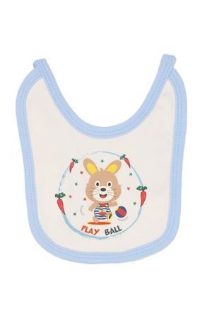 Unisex Bebek Ekru Mavi Biyeli Tavşanlı Havuç Desenli Penye Önlük