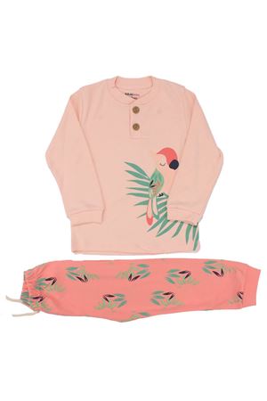 Kız Çocuk Pembe Papağan Baskılı 2'li Pijama Takımı