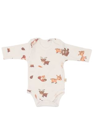 Unisex Ekru Kahve Ceylanlı Desenli Uzun Kol Body Zıbın