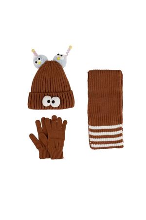 Kitti Çocuk Kız Atkı Bere Eldiven Takım (4-8 Yaş) K24170-09 Kahverengi