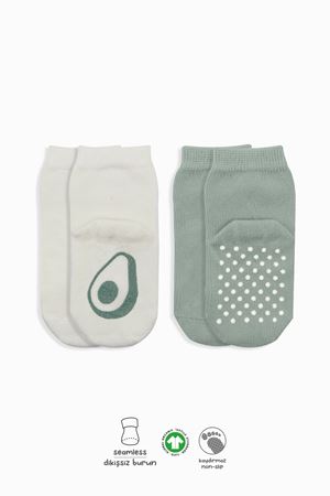 Bistyle 2'Li Meyve Figürlü Kaymaz Soket Çorap 10105 Nil Ekru