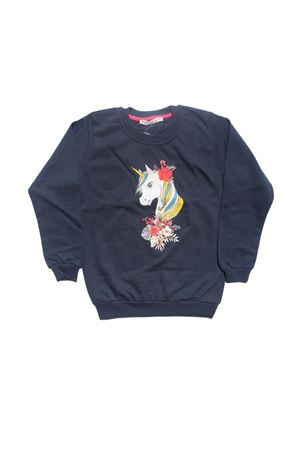 Kız Çocuk Lacivert Çiçekli Unicorn Baskılı Tek Üst Sweat