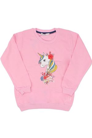 Kız Çocuk Pembe Çiçekli Unicorn Baskılı Tek Üst Sweat