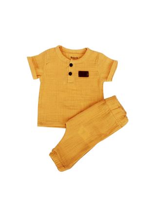 Erkek Bebek Hardal Sarısı Müslin İkili Takım