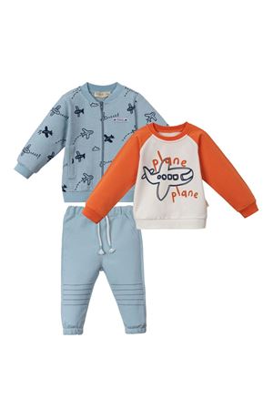 Erkek Bebek Mavi Uçak Baskılı Fermuarlı 3'lü Takım