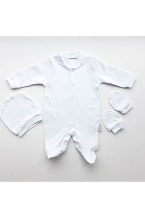 Sade Beyaz Bereli Eldivenli Bebek Tulum