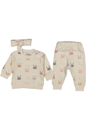 Ekru Tavşan Baskılı Bebek 2'li Takım