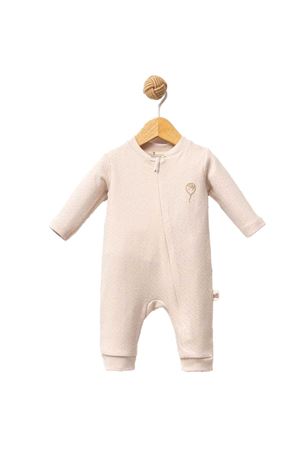 Bej Balon Nakışlı Bebek Fermuarlı Tulum