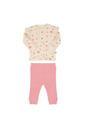 Kız Bebek Ekru Pembe Fırfırlı Çicekli Yapraklı 2'li Takım