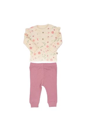 Kız Bebek Ekru Mor Çicekli Yapraklı 2'li Takım