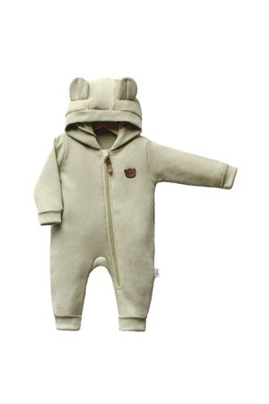 Ayıcık Armalı Kapüşonlu 3 İplik Fermuarlı Su Yeşili Kız Bebek Tulum