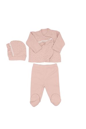 Kız Bebek Gül Kurusu Çiçek Desenli Fisto Detaylı 3'lü Takım