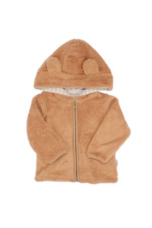 Kahve Peluş Fermuarlı Kapüşonlu Hırka