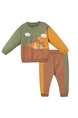 Sarı Kahverengi Mantar Desenli Erkek Çocuk 2'li Takım