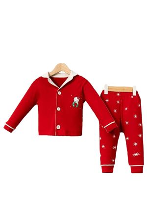 Noel Kırmızı Kedicik Armalı Düğmeli 2'li Takım