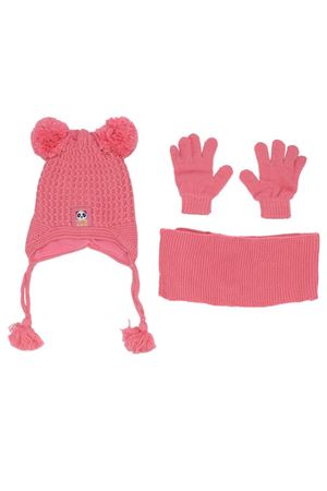 Kız Çocuk Koyu Pembe Panda Armalı Triko Atkı Bere Takımı