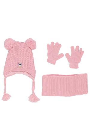Kız Çocuk  Pembe Panda Armalı Triko Atkı Bere Takımı