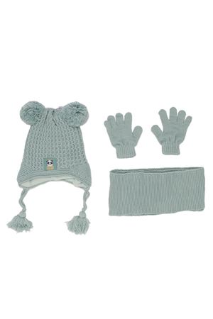 Kız Çocuk Yeşil Panda Armalı Triko Atkı Bere Takımı