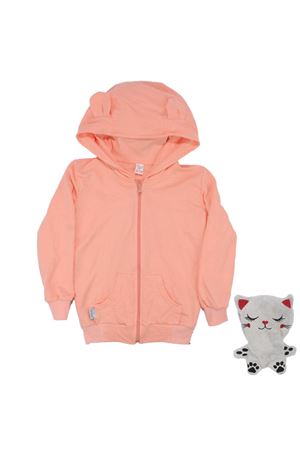 Kendinden Peluş Oyuncak Kedili Gri Fermuarlı Kapşonlu Hırka