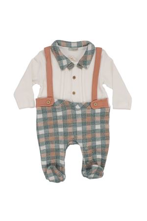 Erkek Bebek Ekru Yeşil Ekoseli Papyonlu Patikli Tulum