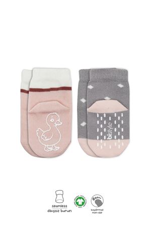 Bistyle 2'Li Hayvan Figür Kaymaz Kız Soket Çorap 10120 Gri
