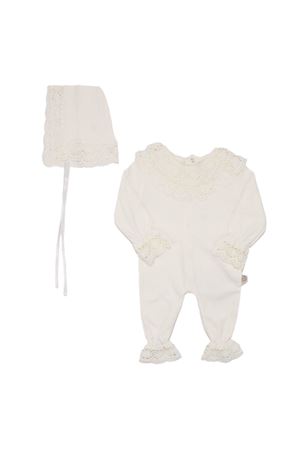 Kız Bebek Ekru Fisto Dantelli Bereli Tulum