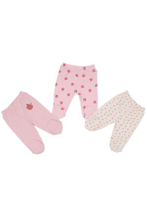 Kız Bebek Pembe Ekru Şeftali Desenli 3'lü Tek Alt Set