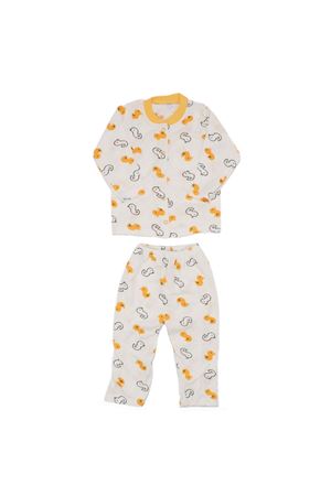 Ekru Sarı Ördekli Çıtçıtlı Pijama Takımı