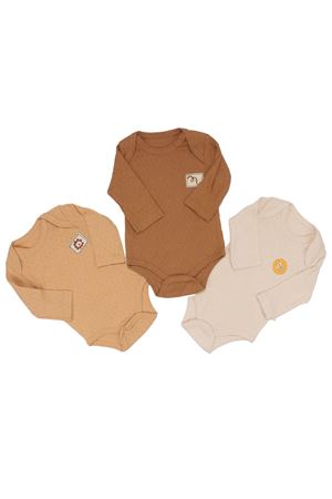 Erkek Bebek Ekru Kahve Aslan Armalı 3'lü Zıbın Set